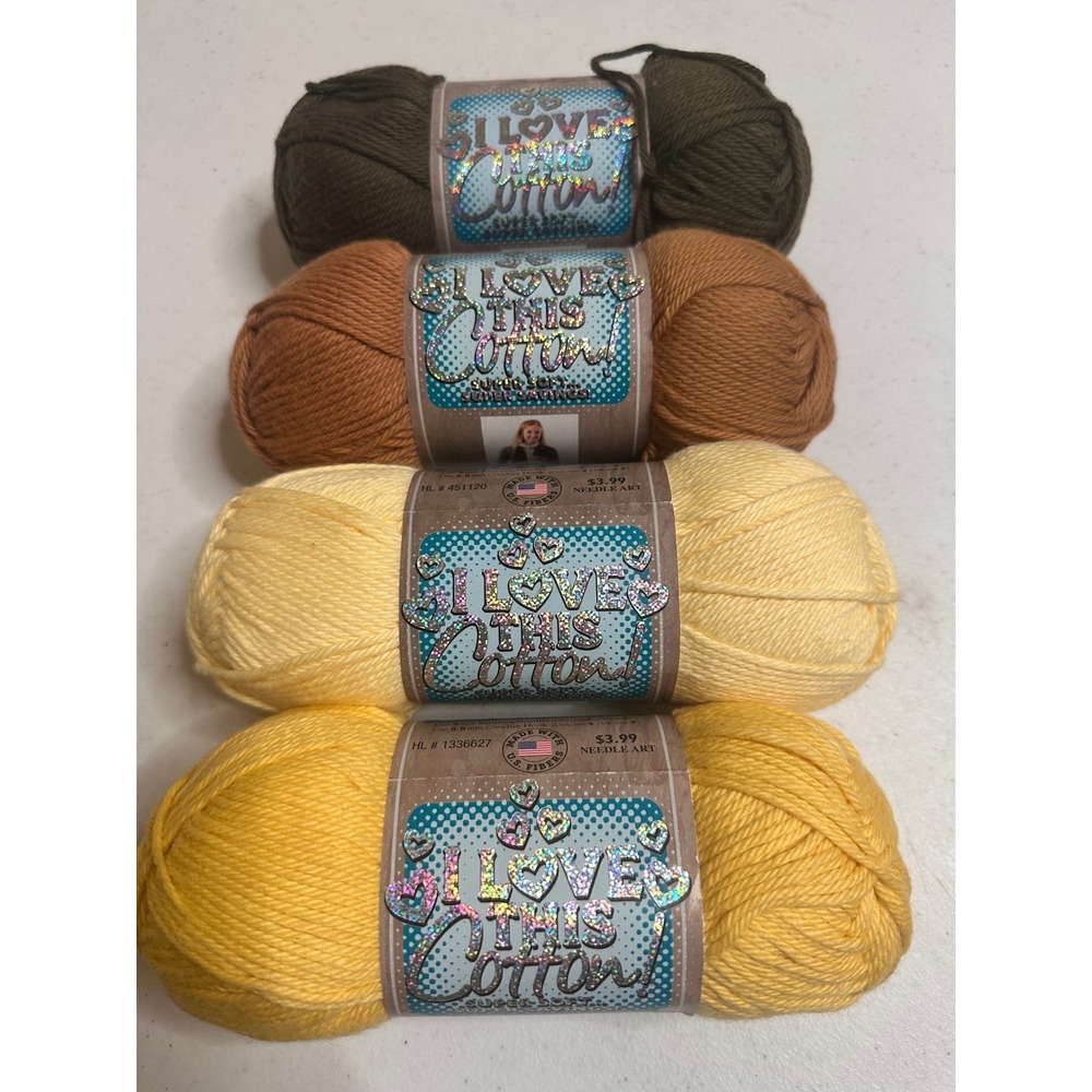 I Love This Cotton Yarn 4 Skeins Olive Antique Gold Curry Buttercup 100% Cotton